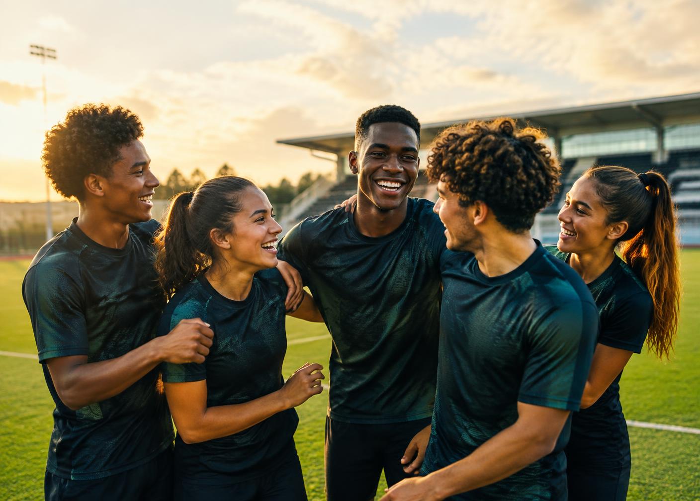 Jovens atletas celebrando juntos após o treino